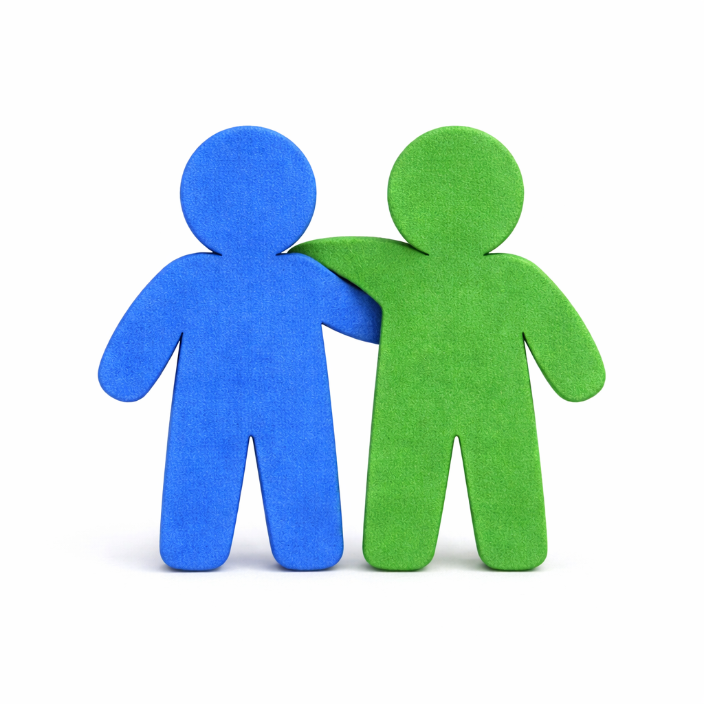 Two people figures in blue and green felt